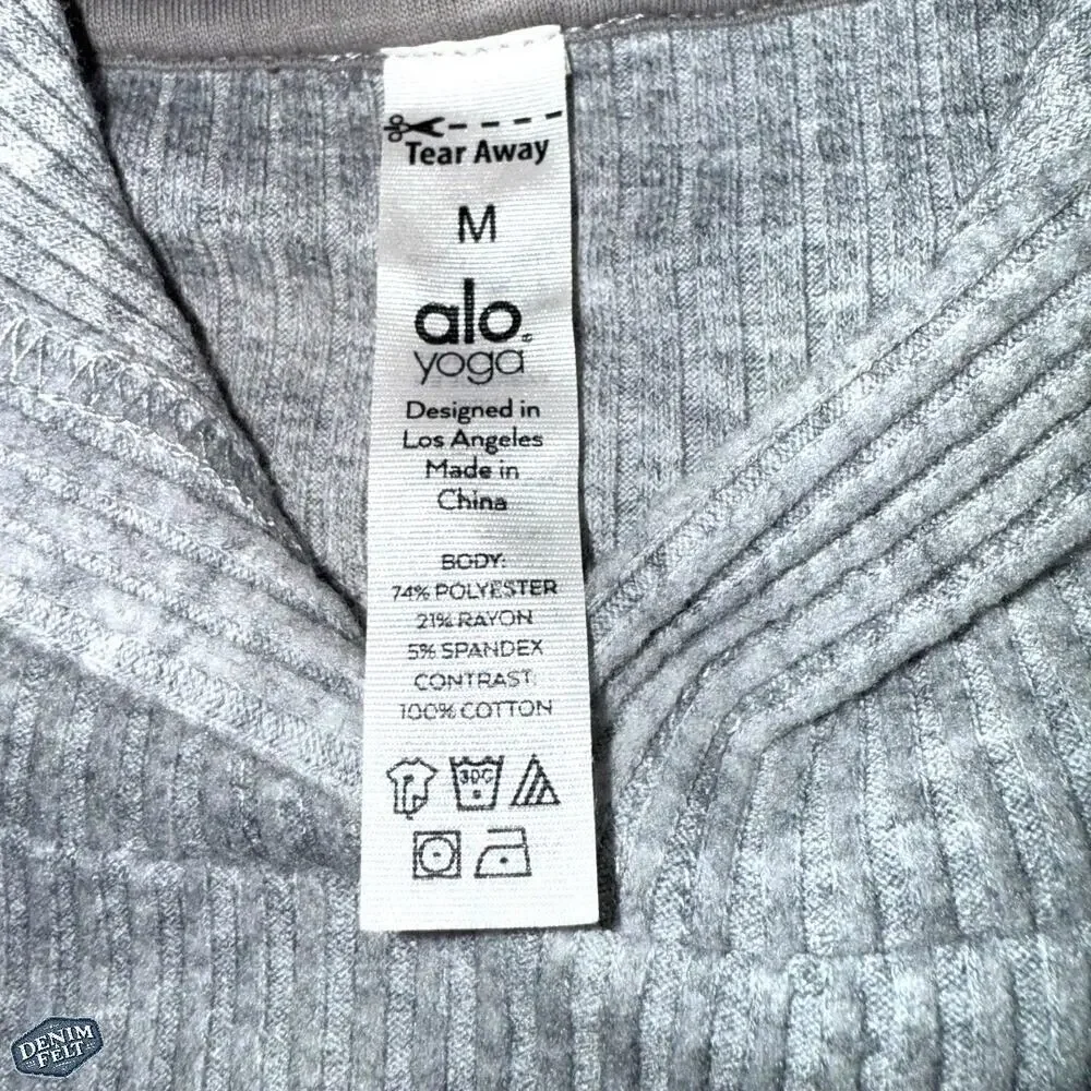 Alo Yoga Muse Hoodie Gray Cropped Ribbed Athleisure Pullover Sweatshirt Gym - Picture 14 of 15